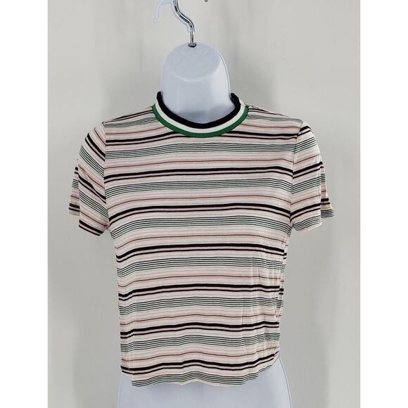 Urban Outfitters Project Social T retro Striped Tipped tee sz 8 Pink school girl - Picture 3 of 10